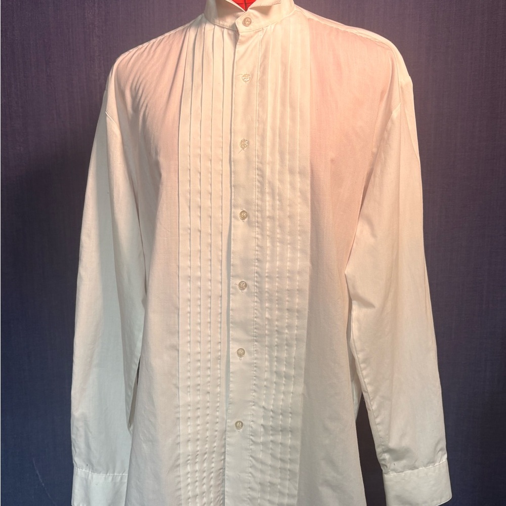 #20 White Pleated Bib Dress Shirt with Mandarin Collar